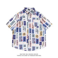 Men's loose floral printed short sleeve polyester shirt in cardigan style