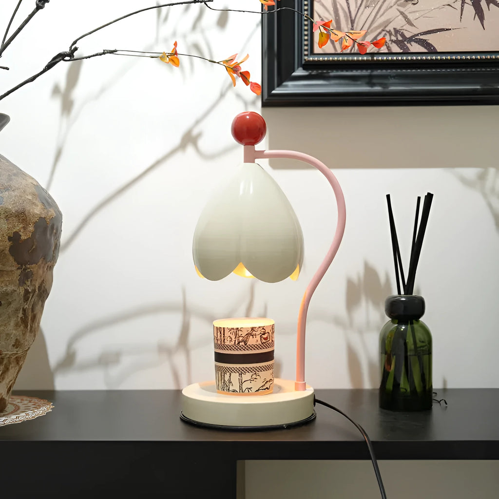 Linglan ancient style melting wax lamp with metal holder in cream white or dark green