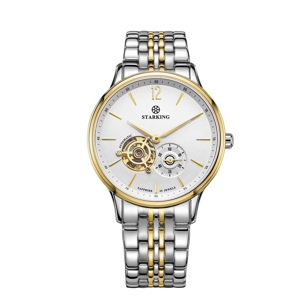 Automatic mechanical business watch with brown leather strap and stainless steel case