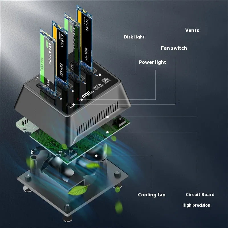 Aluminium M2 dual protocol SSD base enclosure measuring 90x78x34mm in K30174P2 colour