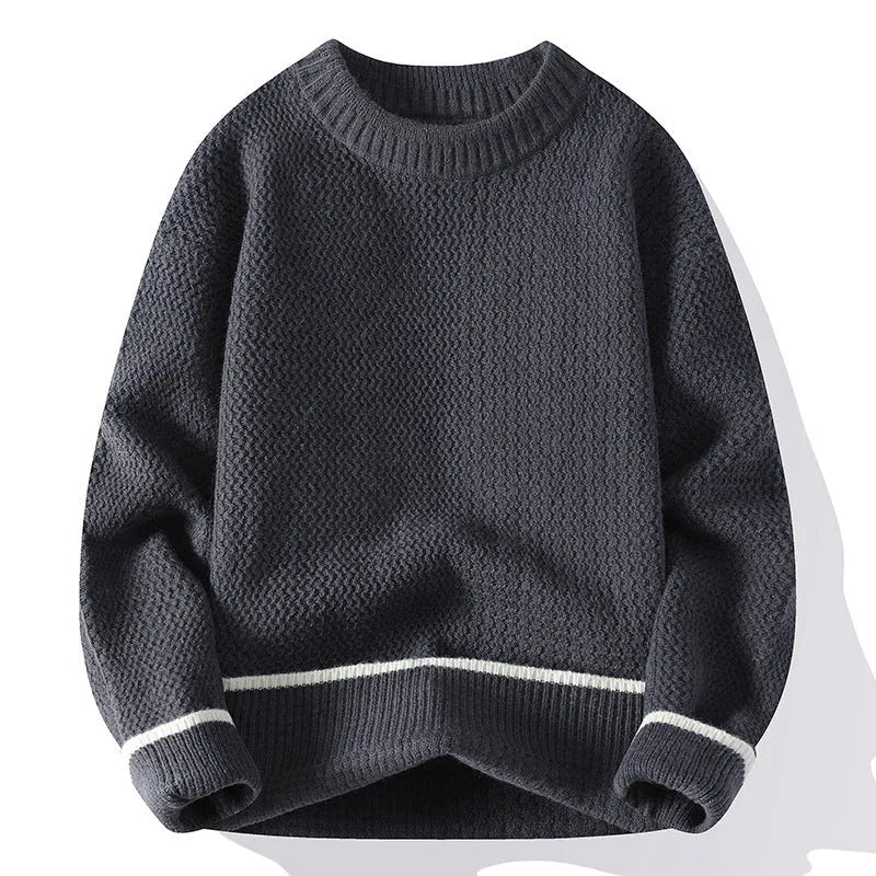 Men's loose fit round neck pullover sweater in chemical fibre blend available in four colours