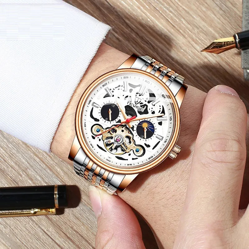 Men's T867 series tourbillon mechanical watch with waterproof design and luminous hands