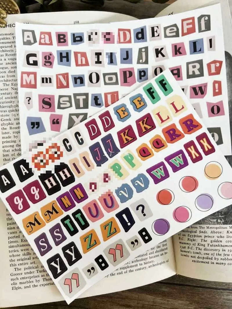 English letters and numbers label stickers in cute printed style for journal and planner decoration