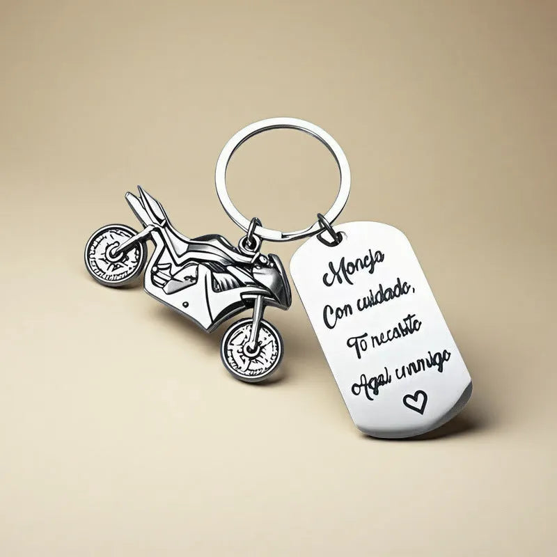 Stainless steel motorcycle keychain with inspirational design in modern simplicity style