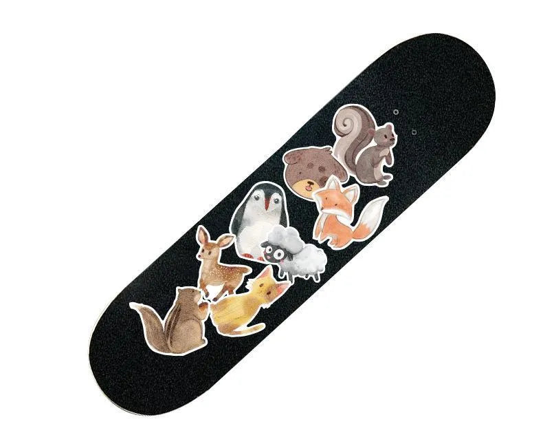 Assortment of large retro beach and surfing themed vinyl stickers on a white background.