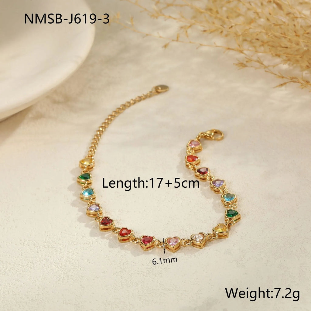 Women's stainless steel bracelet with 18K electroplated finish in geometric square, heart or round shapes