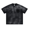 Men's black cotton t-shirt with printed letter design and drop-shoulder sleeves