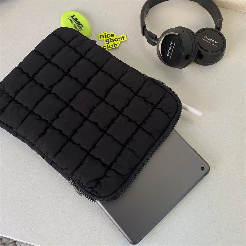 Black and white nylon laptop bag with cloud cotton lining and multiple size options