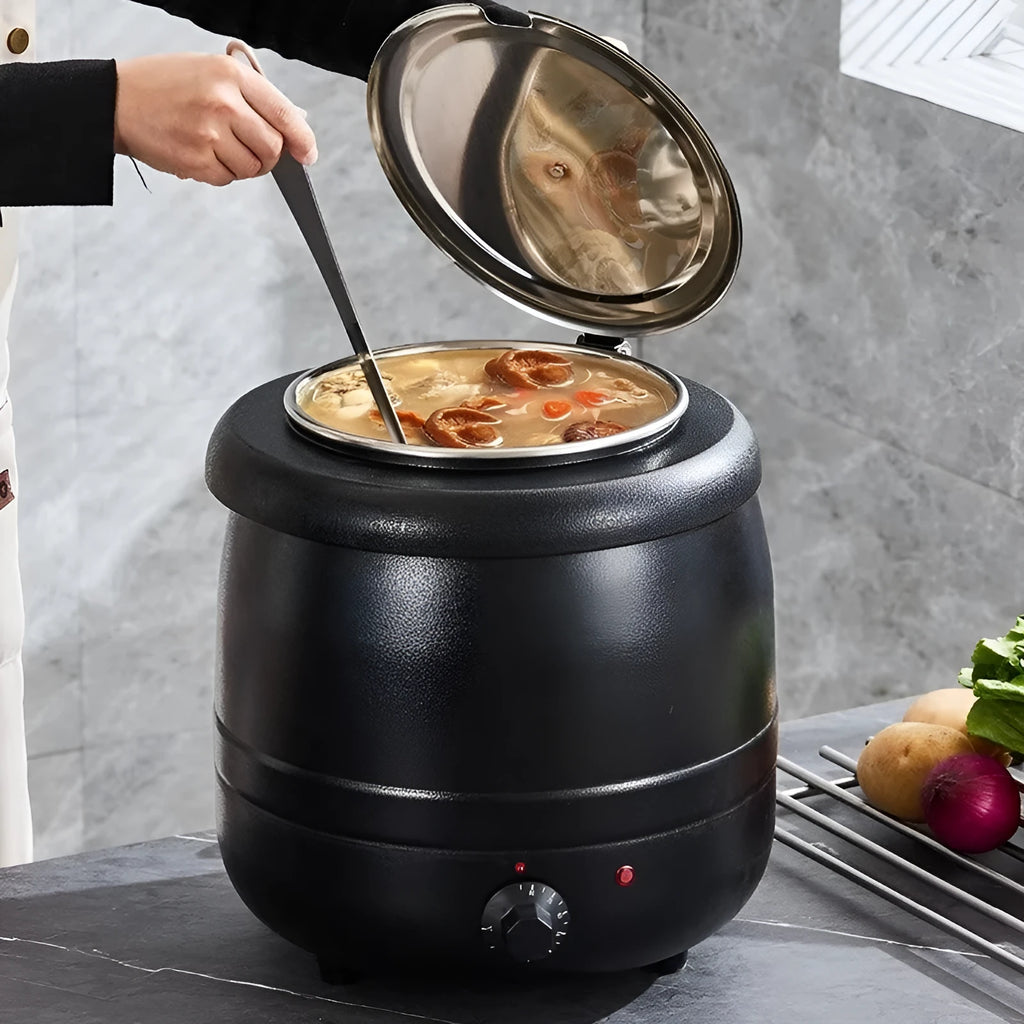 Black 10-litre stainless steel electric heating insulation pot with large steel cover
