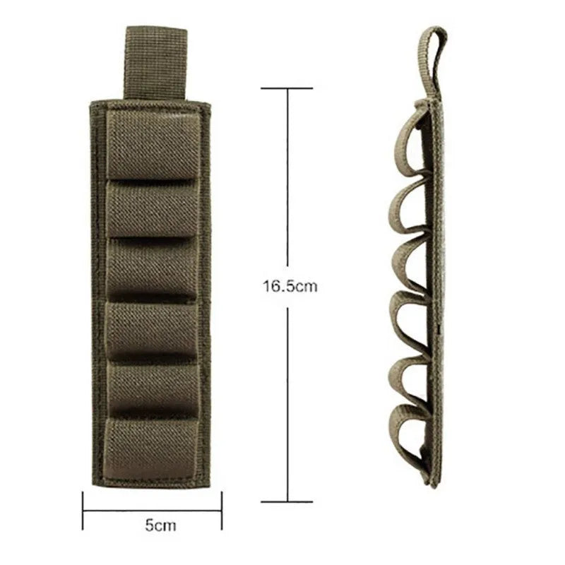 Tactical 6-hole storage sticker in 1000D nylon, shown in army colour, measuring 5 by 16.5 centimetres.