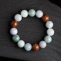 Women's Myanmar jade bracelet with 13mm three-colour round beads and certificate