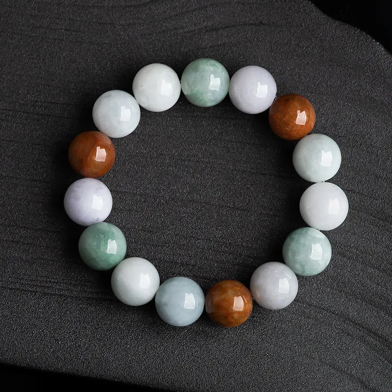 Women's Myanmar jade bracelet with 13mm three-colour round beads and certificate
