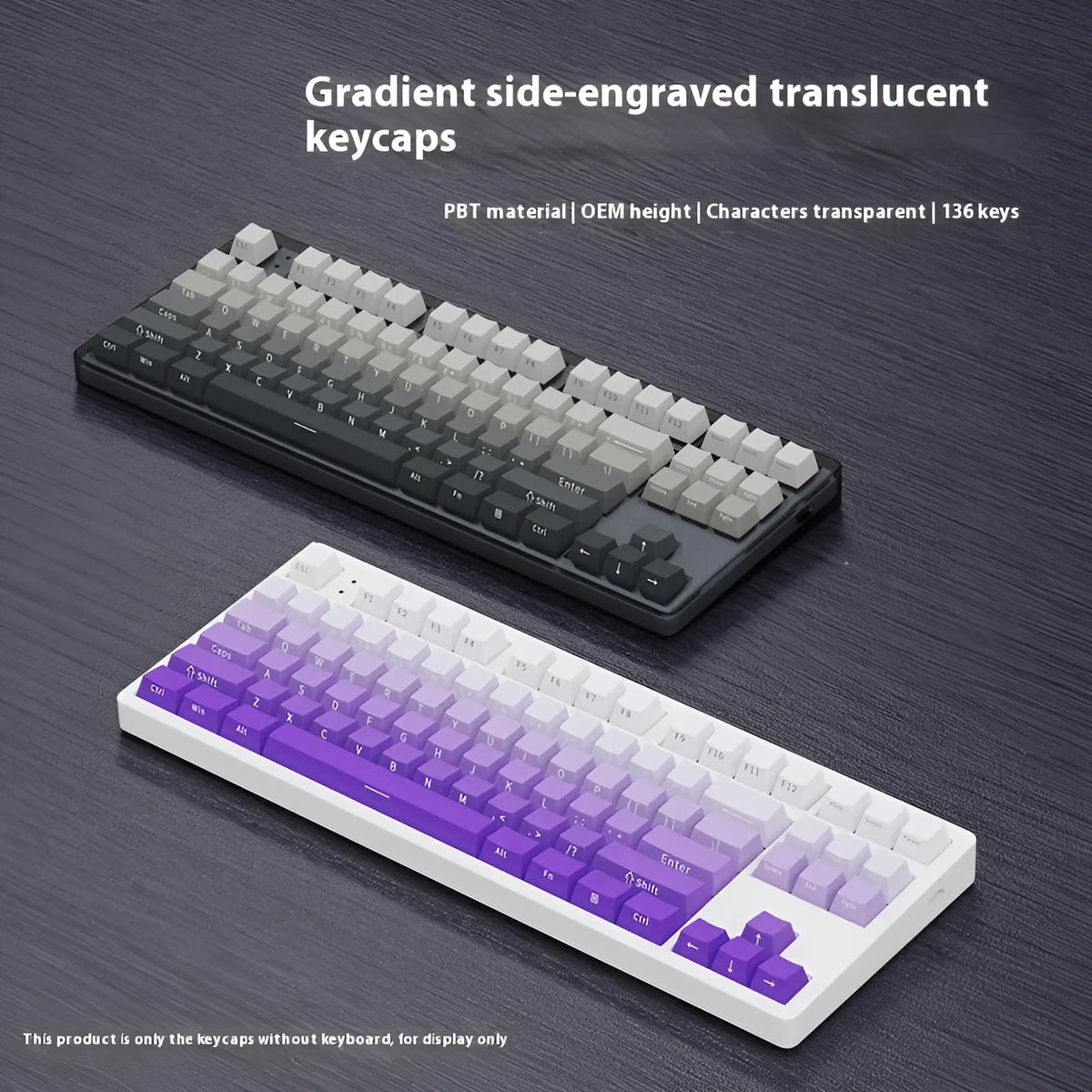 OEM height side-engraved 136-piece plastic key cap set for mechanical keyboards, 320x165x32mm, six colours