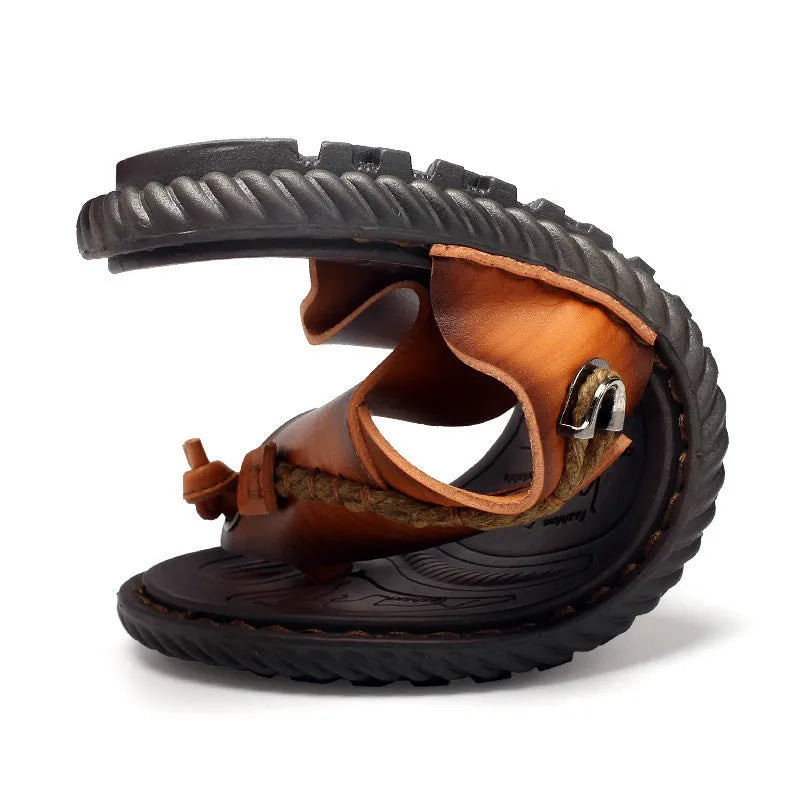 Men's dark blue herringbone pattern outdoor slippers with a rubber sole, shown in a plus size.