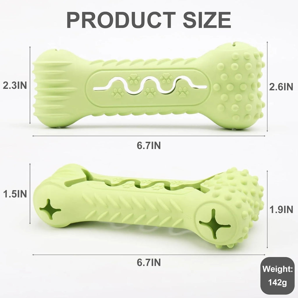 Blue bone-shaped natural rubber dog chew toy on a white background.