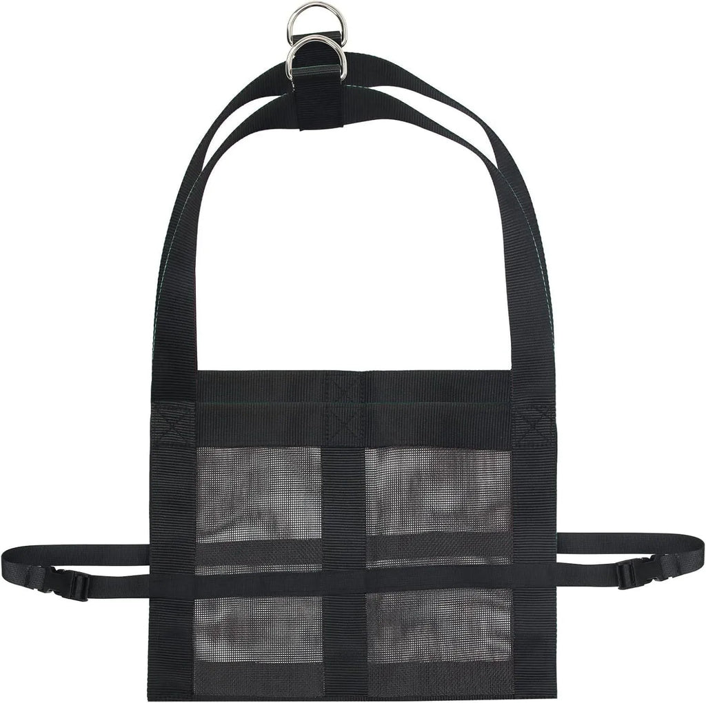 Black nylon livestock weighing sling measuring 35x150 cm with reinforced handles for calves and large dogs