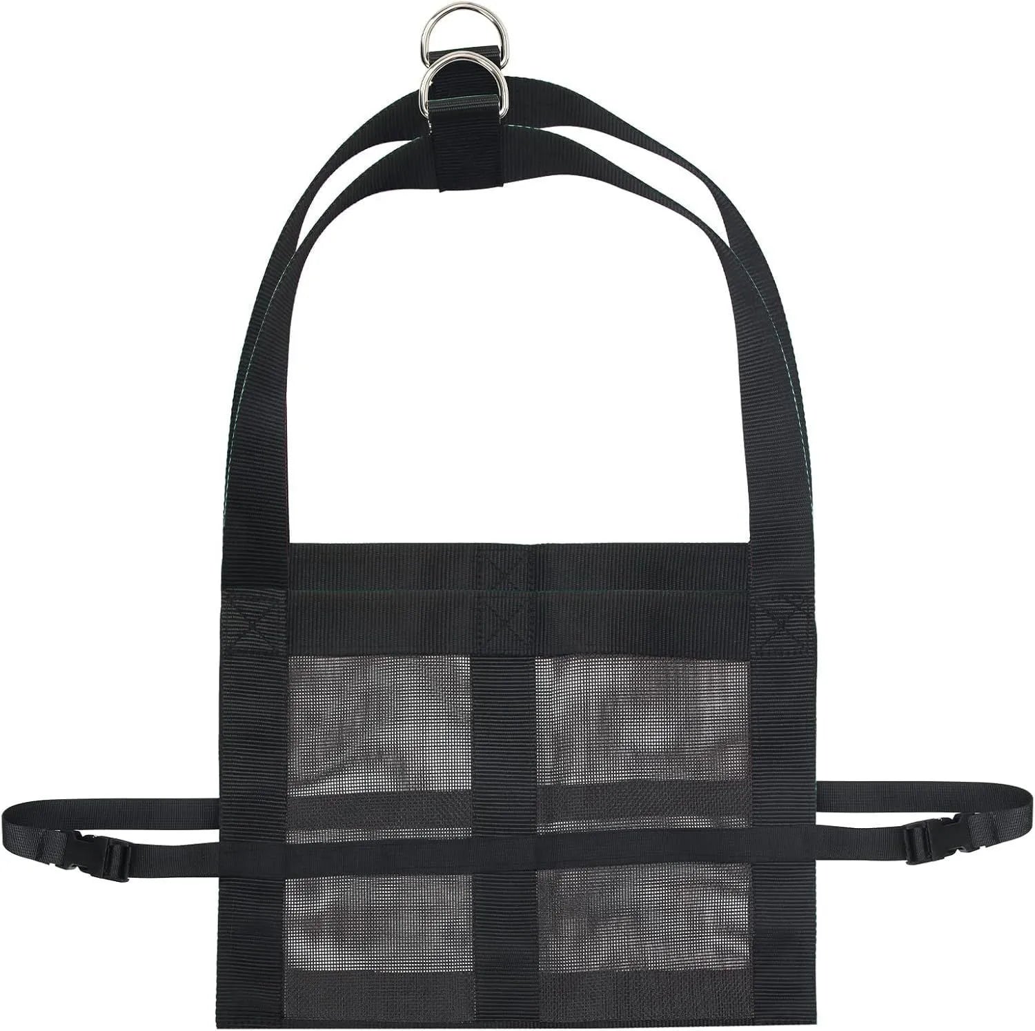Black nylon livestock weighing sling measuring 35x150 cm with reinforced handles for calves and large dogs