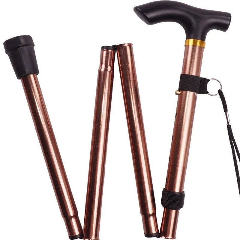 Adjustable aluminium folding walking cane with non-slip rubber tip in silver colour
