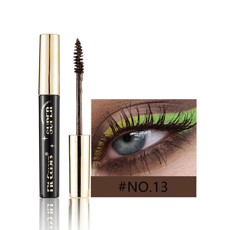 Colourful mascara in 13 shades for thick curling volume, ideal for stage and nightclub makeup.