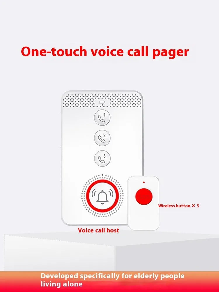 White emergency alert device with buzzer and three portable buttons for elderly care