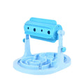 Interactive pet food puzzle toy with adjustable height in blue, green, and pink colours