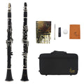 Black Bakelite clarinet with 17 nickel-plated keys and carrying bag