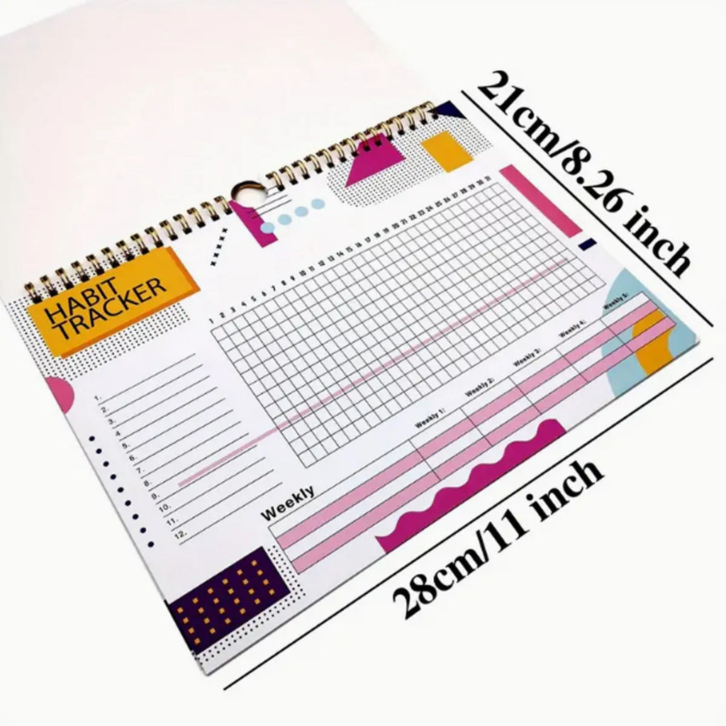 English habit tracking book with 12 pages, 21x28cm, in flower white cover