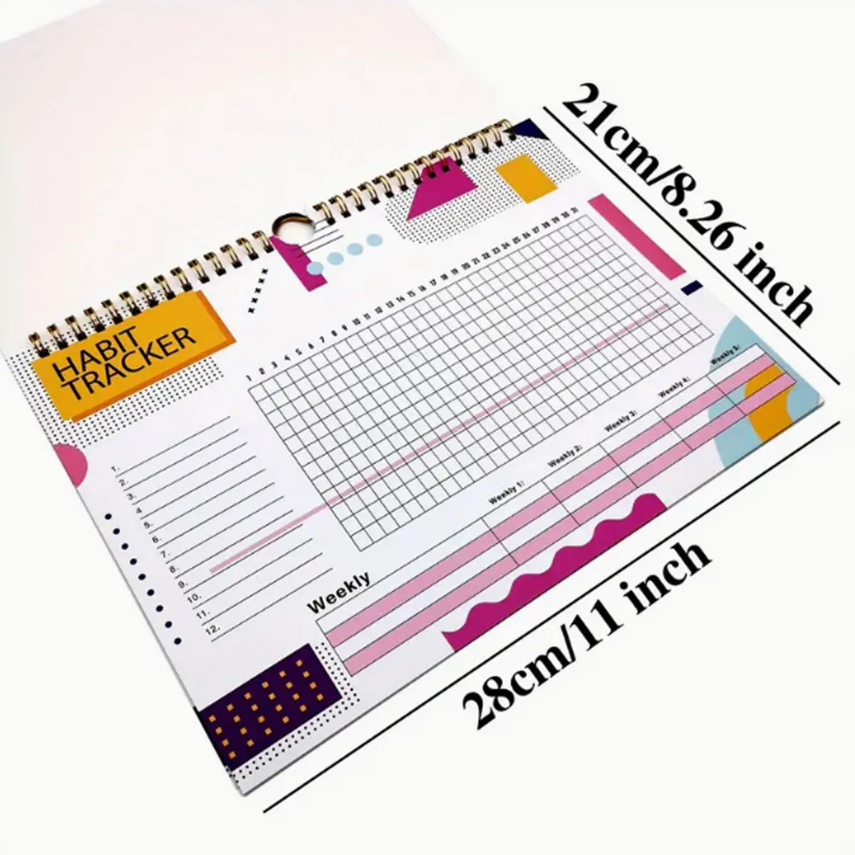 English habit tracking book with 12 pages, 21x28cm, in flower white cover