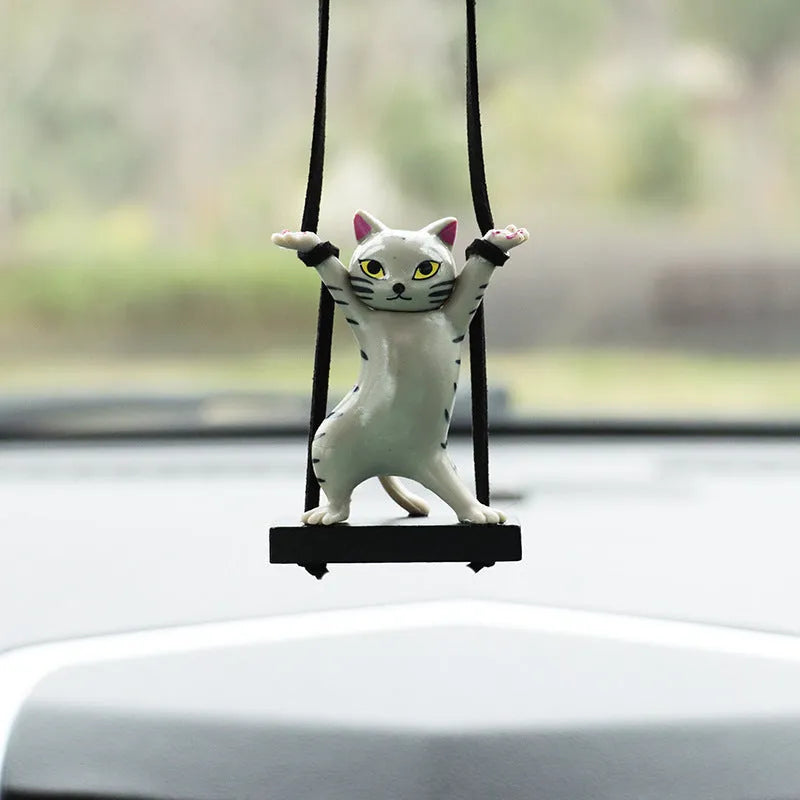 Resin cat pendant car decoration with adjustable rope in cartoon animal designs