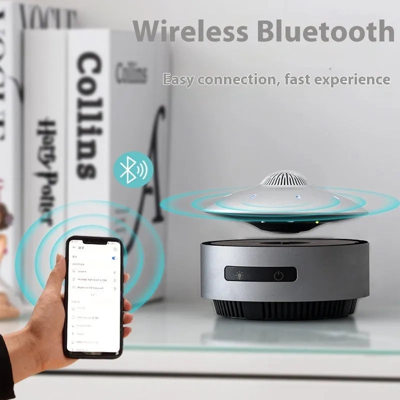 Magnetic levitation Bluetooth speaker floating above its base with automatic lifting function
