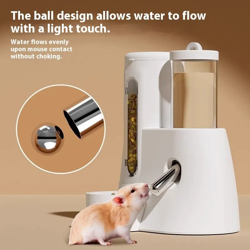 Blue automatic drinking water feeder and food basin for Djungarian hamsters mounted on cage bars