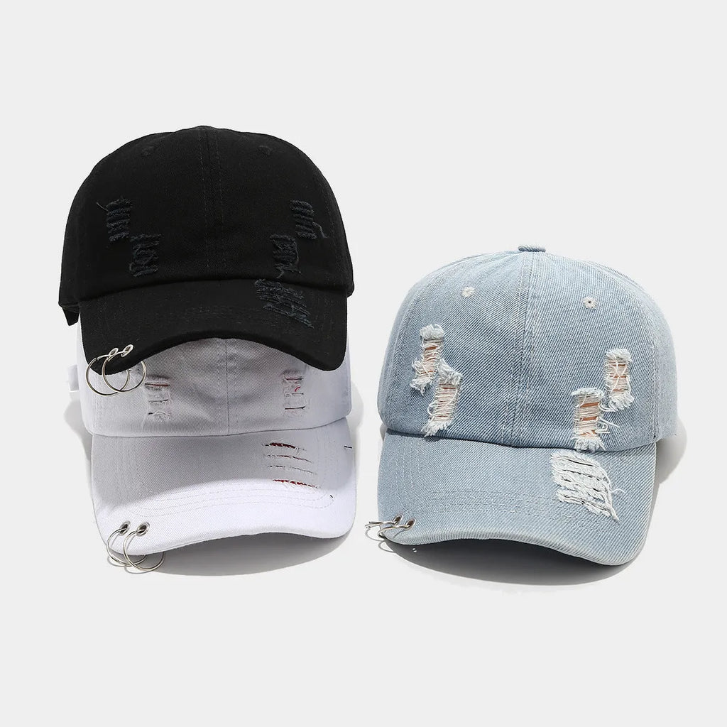 Men's denim baseball cap with adjustable strap in light blue jeans colour