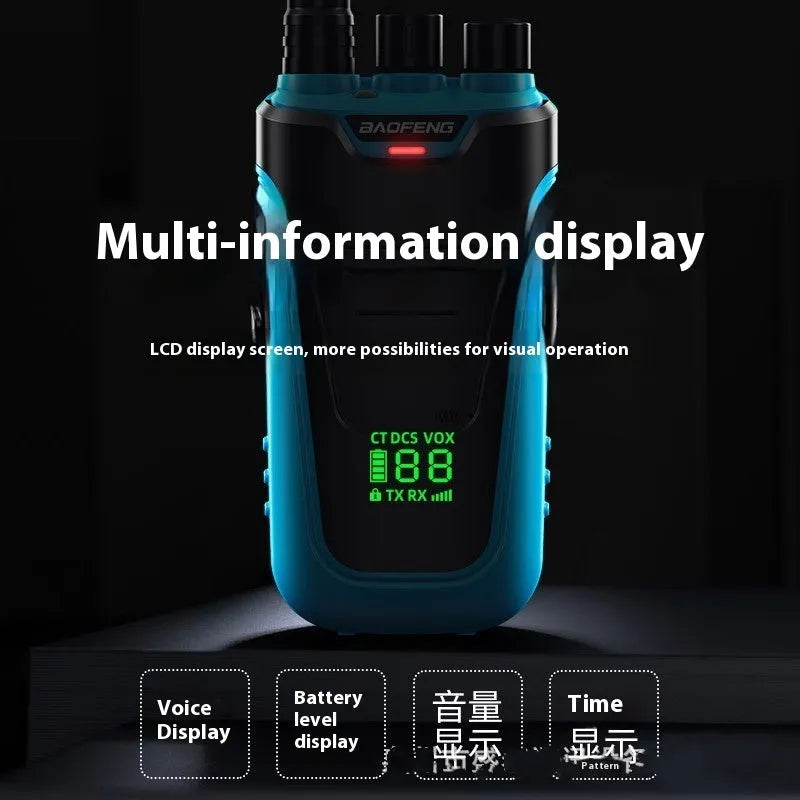 Red and yellow high power handheld intercom with USB charging port for hotel and restaurant use.