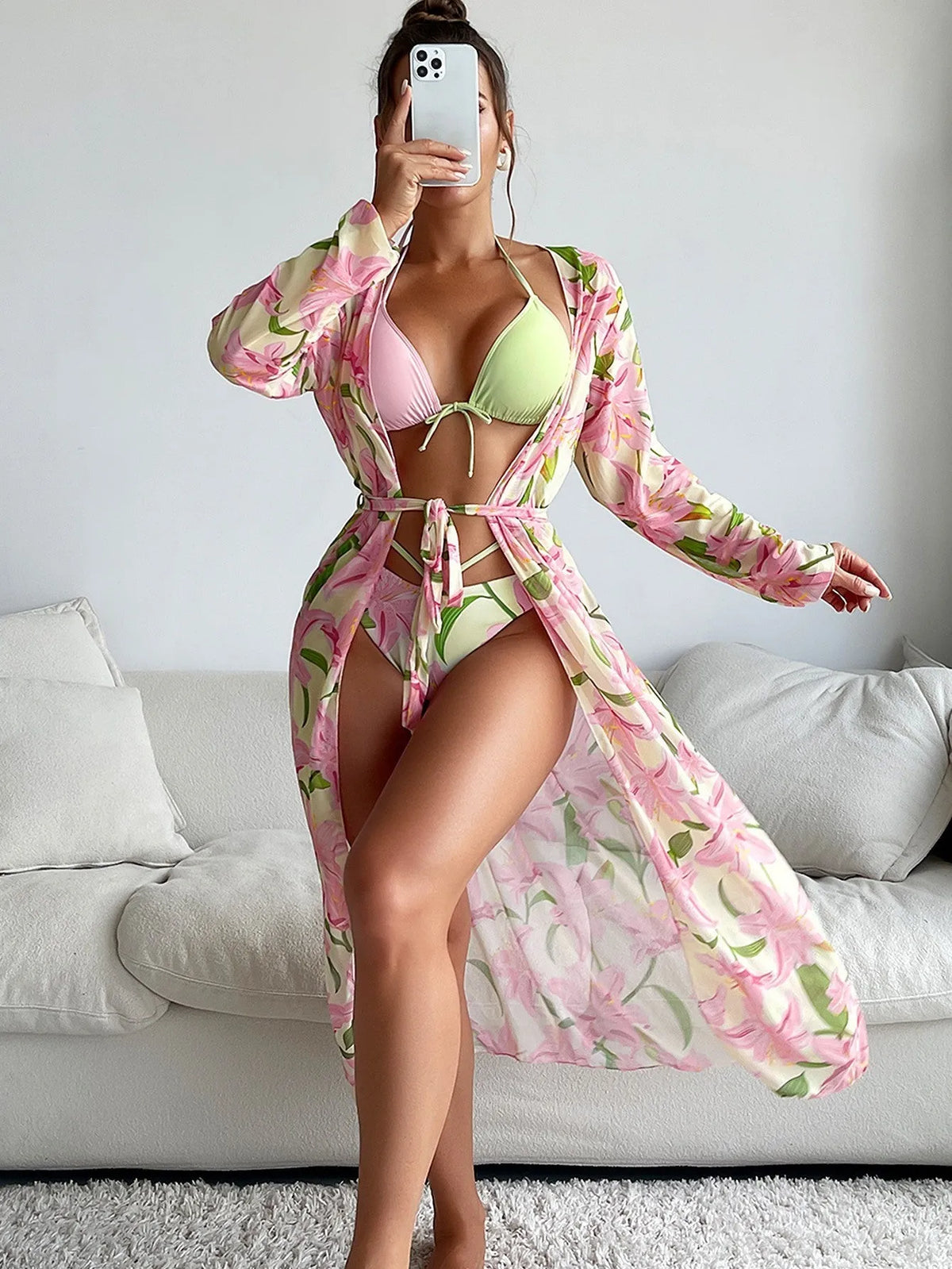 Printed bikini swimsuit for women with European sizing and quick-dry polyester fabric