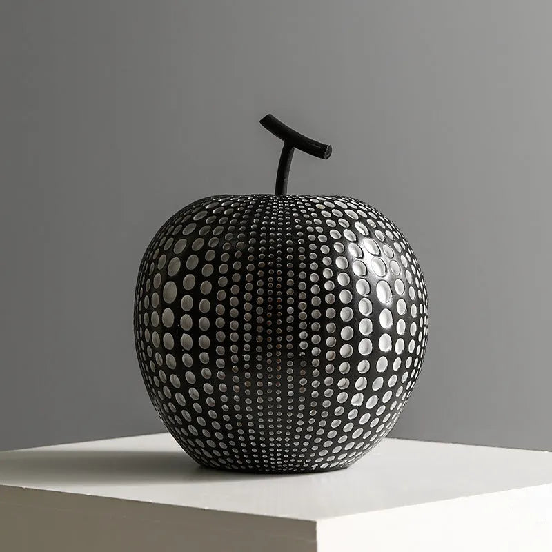Resin decorative apples and pears in white, orange, black and blue colour options