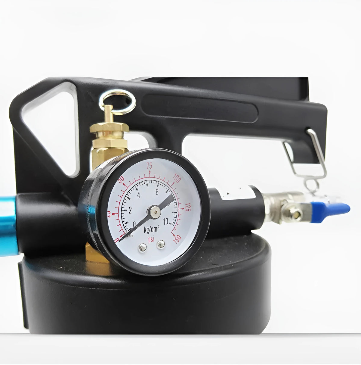 Pneumatic automatic transmission oil changer unit with tank oil filler in workshop setting