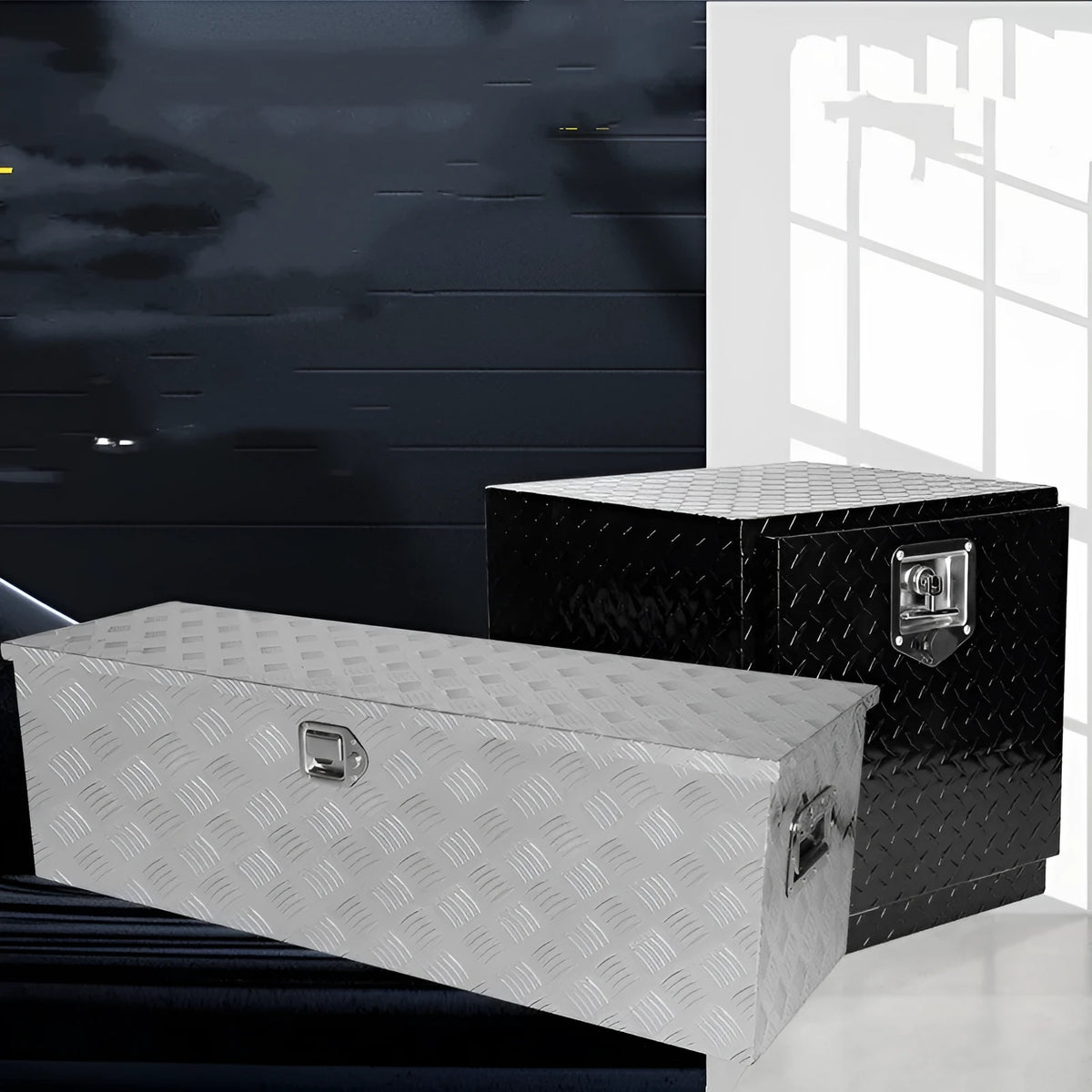 26-inch black aluminium alloy T-casting toolbox with removable carrying handle