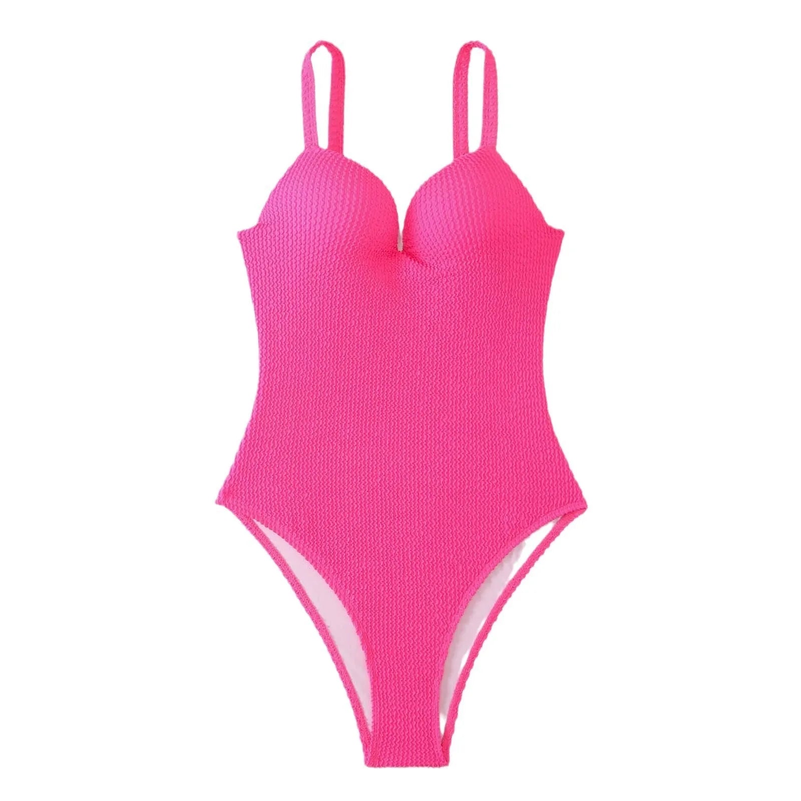 Women's black one-piece swimsuit with a sunken stripe pattern, shown on a mannequin.
