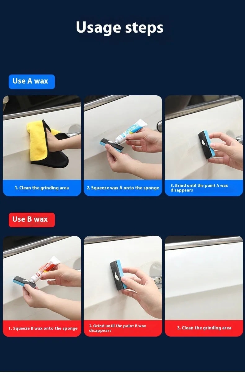 Car repair wax kit with grinding wax, brightening wax and frosted sponge mop for scratch removal
