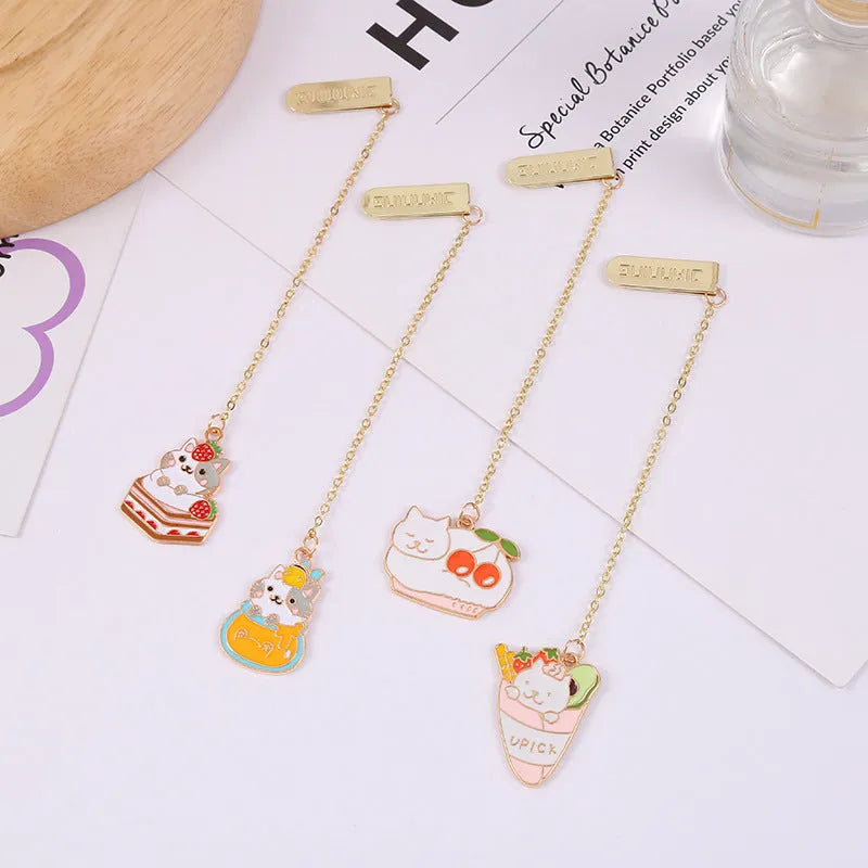 Jane Lime metal cat bookmark with PVC laminated card in four anime designs including Strawberry Cake Cat variation