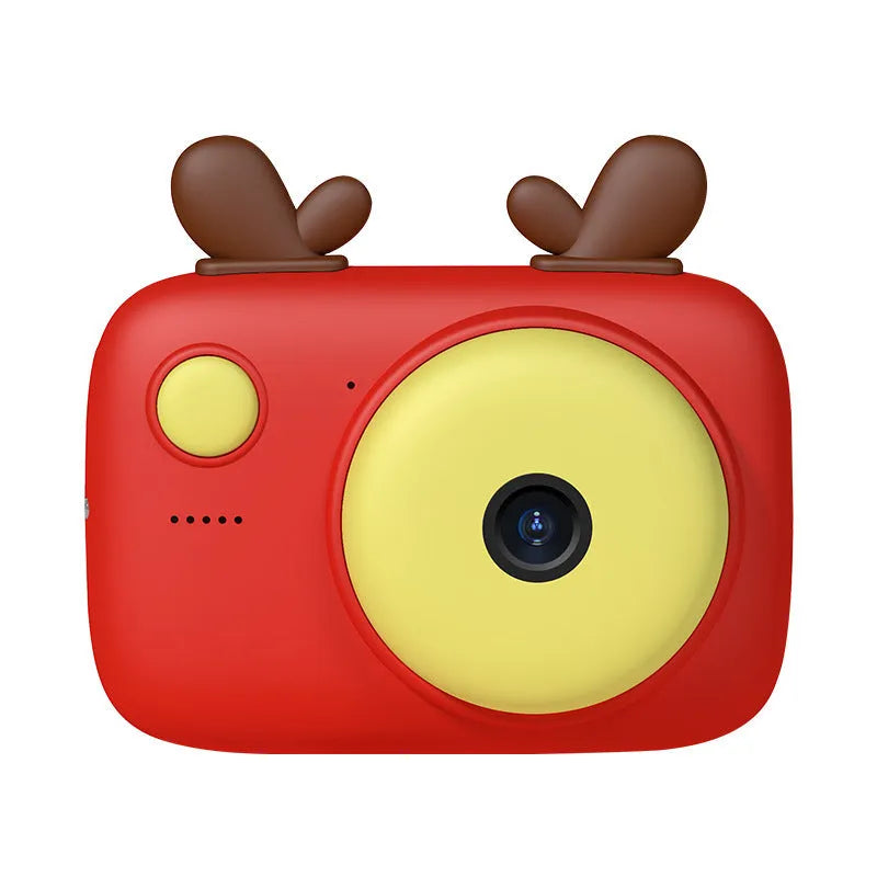 Green A2 kids digital camera with macaron-style SLR design and dual lenses on a table.