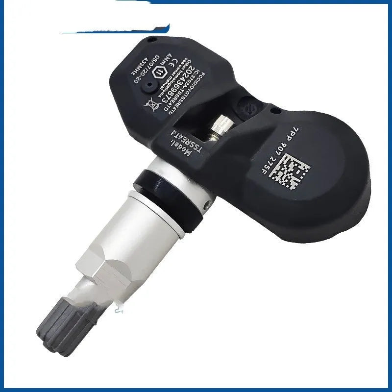 Audi car tyre pressure monitoring sensor with black housing shown alongside packaging