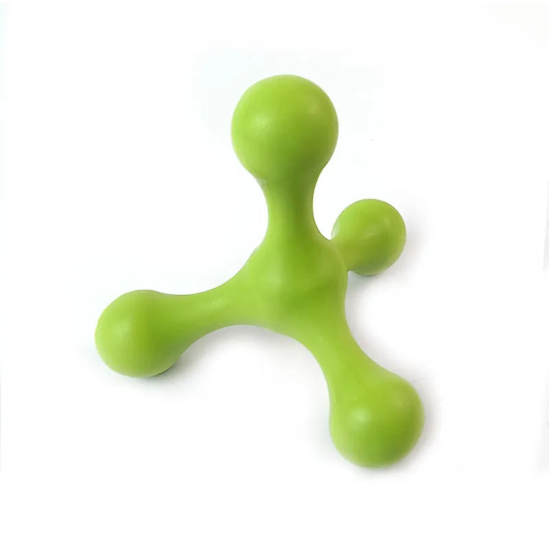 Blue silicone three-leg chew toy for small to medium dogs on white background