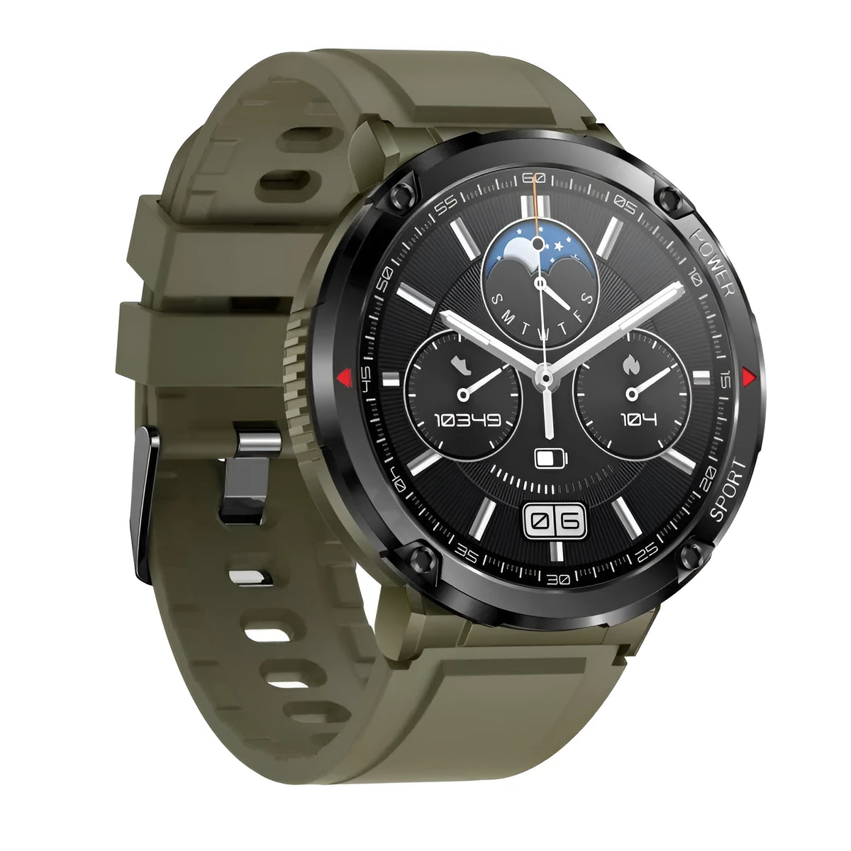 T30 Smart Watch with black silicone strap showing 52mm IPS screen displaying time and heart rate