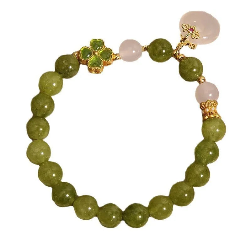 Women's green tourmaline four-leaf clover safety buckle bracelet in New Chinese style