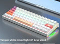 Blue and white 61-key compact mechanical keyboard with hot-swappable switches on black background