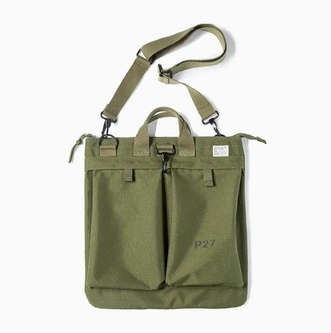 Marden Tooling Helmet retro canvas messenger bag for 15-inch laptops in charcoal black colour.