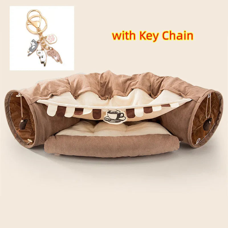 Collapsible cloth cat tunnel showing foldable design in Bar colour option