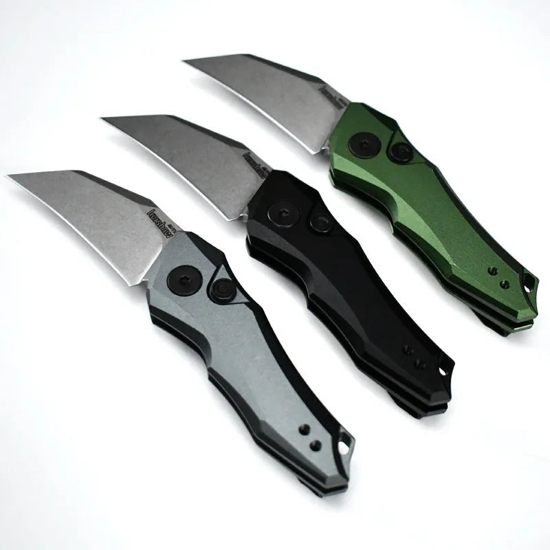 Black folding pocket knife with blade open showing 150mm length.