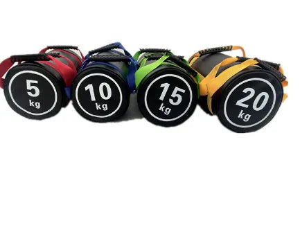 Flat white PVC fitness power training sandbag for gym weight lifting.